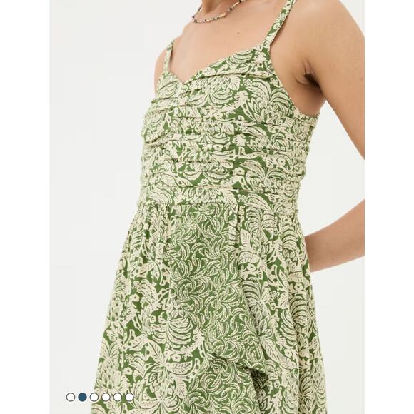 FAT FACE Dress 12 Lucia Damask Floral Linen Blend Midi Ruched Top Pockets - Picture 2 of 16